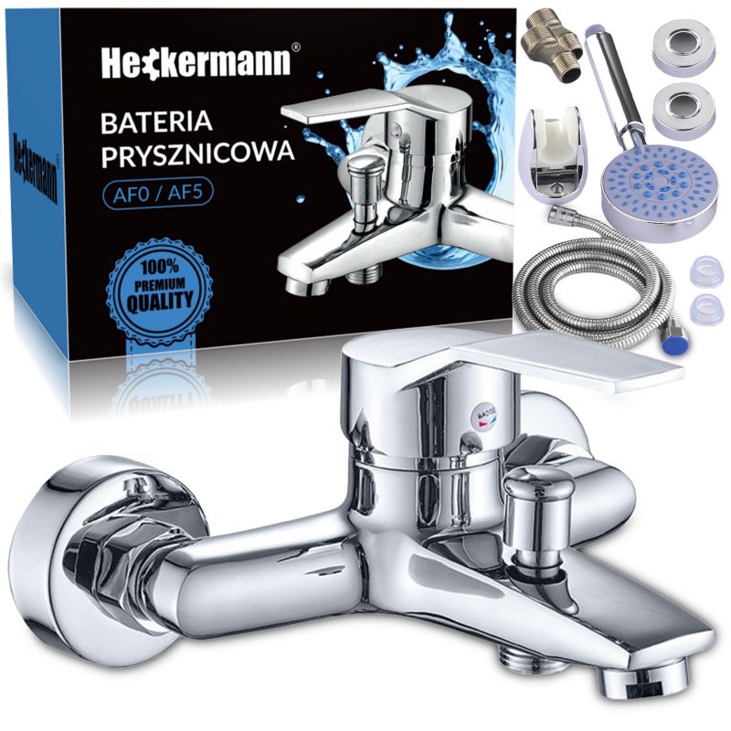 Bateria łazienkowa wannowa ścienna chrom Heckermann AF5 Srebrna 1 szt