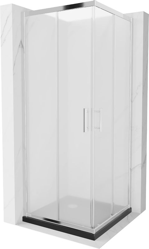 Kabina prysznicowa Mexen Rio kwadratowa 90 x 90 cm szron chrom + brodzik Flat czarny