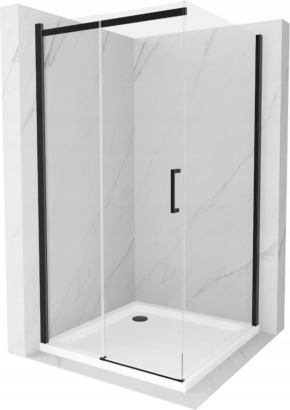 Kabina prysznicowa Mexen Omega rozsuwana 100 x 100 cm transparent czarna + brodzik Flat biały