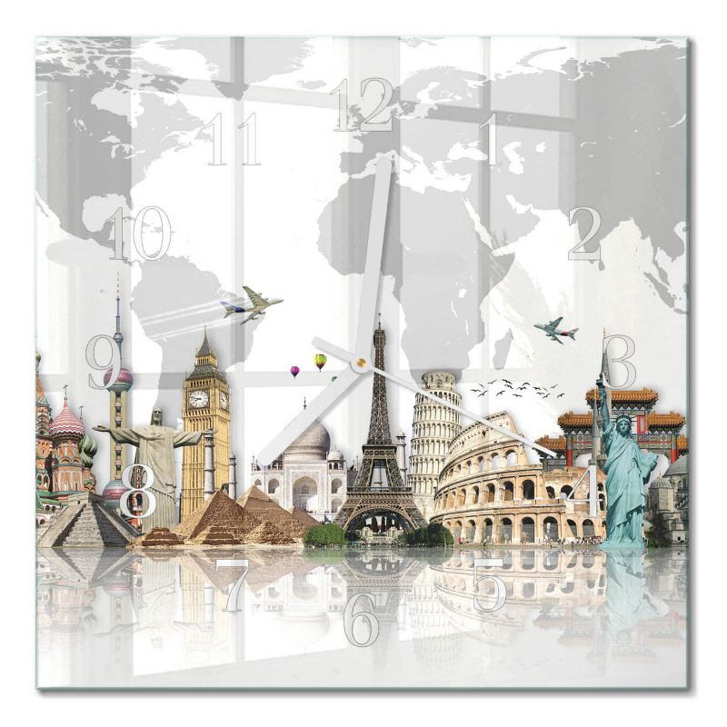 Designerski Zegar Ścienny Tulup 30x30 cm z Białymi Wskazówkami Świat 1 szt.