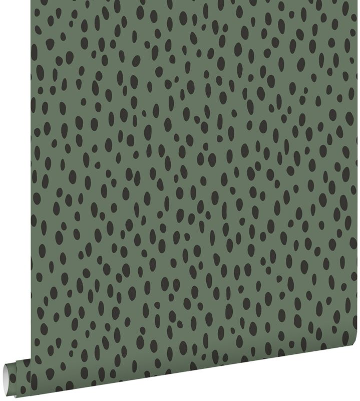 Tapeta ESTAhome kropki szaro zielonymIczarnym 53 cm x 10.05 m - 1 rol.