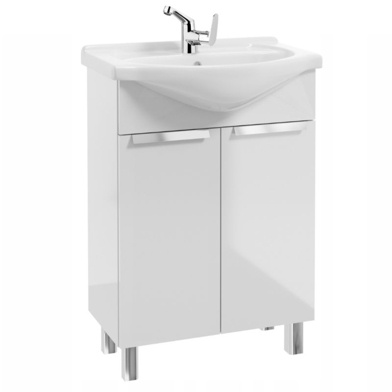 Szafka Łazienkowa Stamar Biała z Umywalką 600 mm Stojąca Połysk Bateria Chrom Boczna 1 szt
