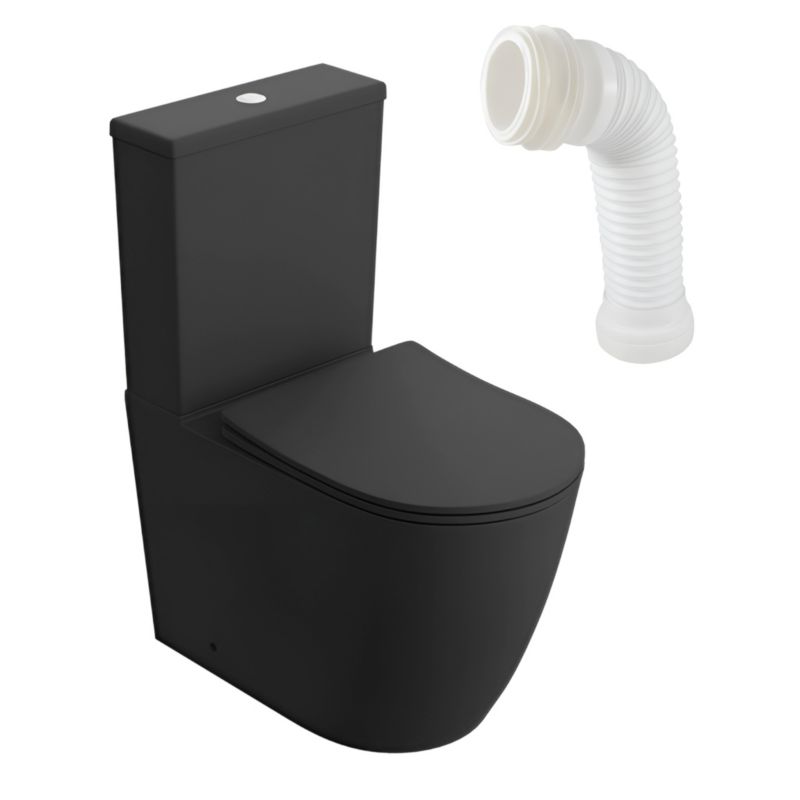 Kompakt SOLIDER Blanco Black, bezkołnierzowy, z wolnoopadają deską WC, wykonany z porcelany, czarny matowy, 1 szt