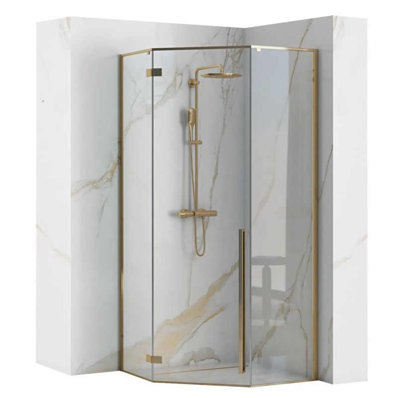 Kabina Prysznicowa Z Brodzikiem Rea Diamond 90X90X195Cm Złoty + Brodzik Diamond Czarny 1 Szt