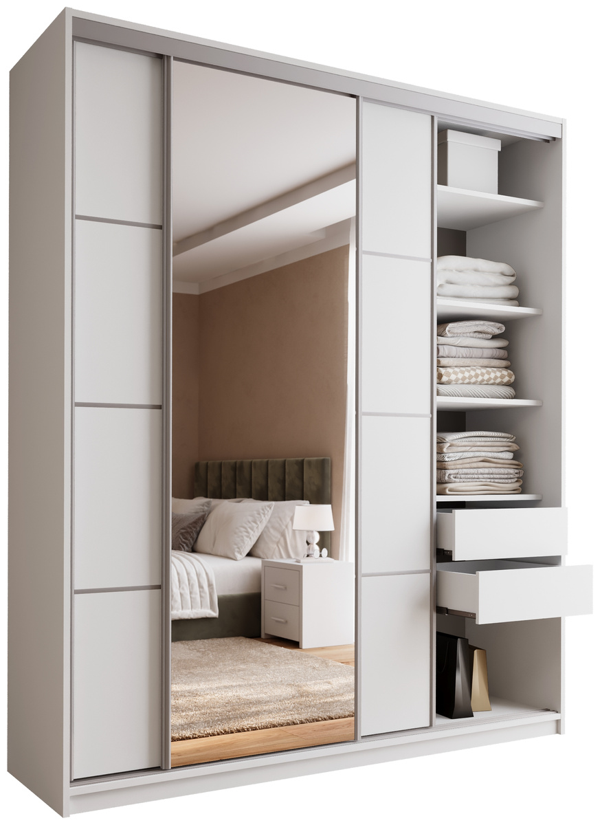 Pojemna szafa przesuwna z lustrem 200 cm TOP MAX biała