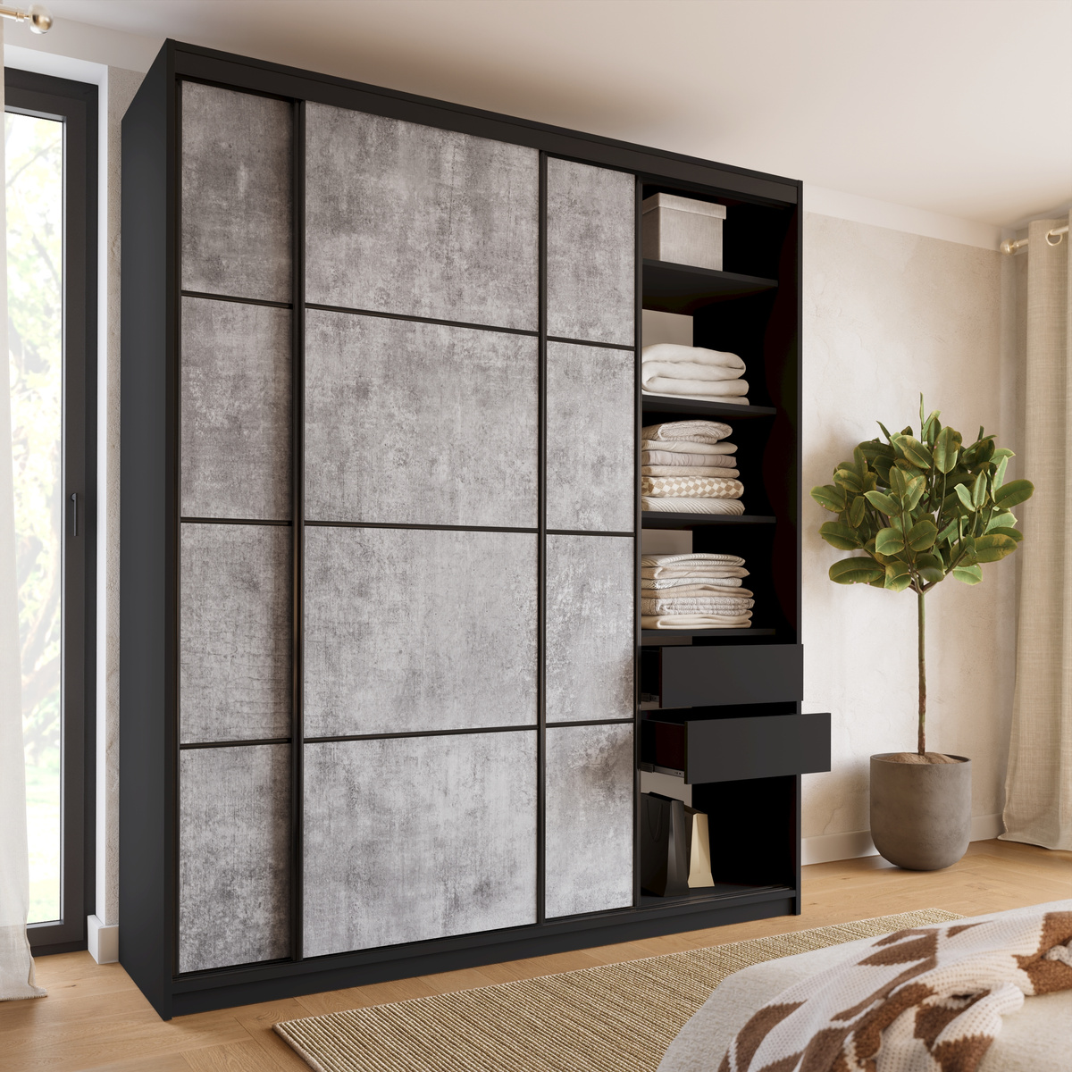 Pojemna trzydrzwiowa szafa przesuwna 200 cm LOFT MAX