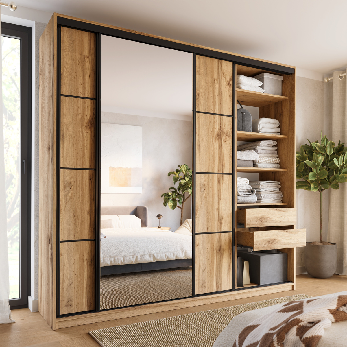Pojemna szafa przesuwna z lustrem 250 cm LOFT MAX