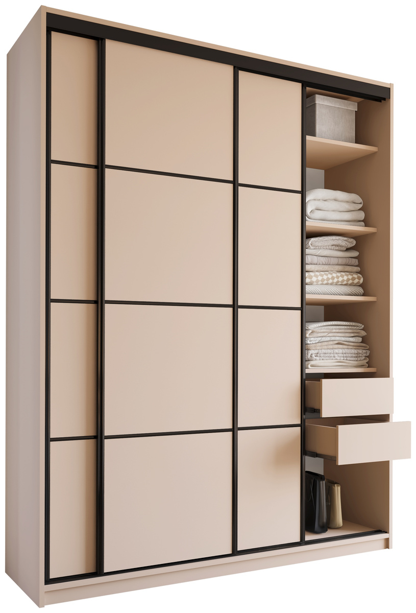 Pojemna trzydrzwiowa szafa przesuwna 180 cm LOFT MAX beż piaskowy