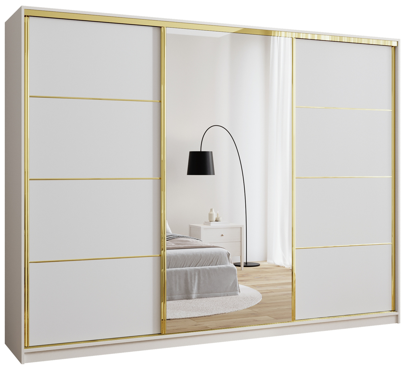 Pojemna szafa przesuwna 280 cm GOLD NEW biały mat