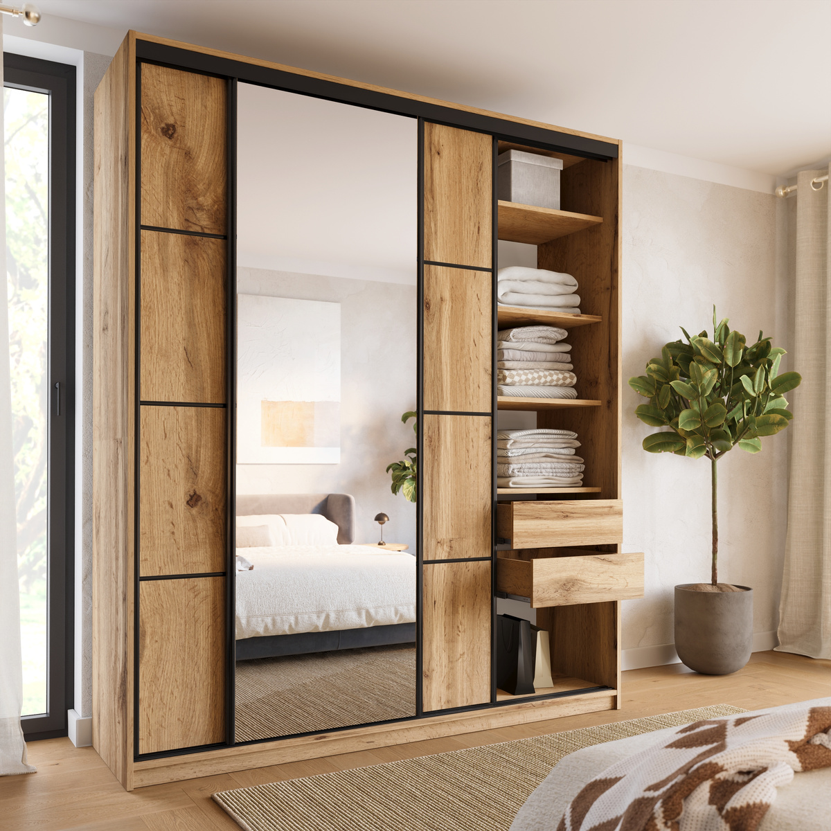 Pojemna szafa przesuwna z lustrem 200 cm LOFT MAX