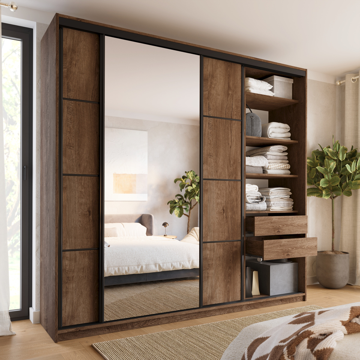 Pojemna garderoba szafa przesuwna z lustrem 250 cm LOFT MAX