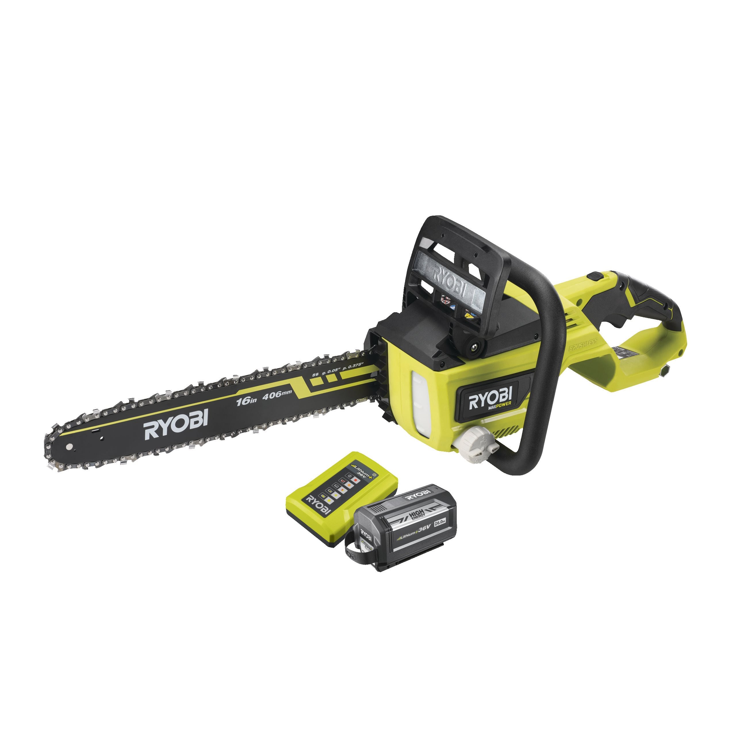 Piła łańcuchowa 40cm akumulatorowa bezszczotkowa 36V MAX POWER w zestawie z akumulatorem 6.0Ah i ładowarką