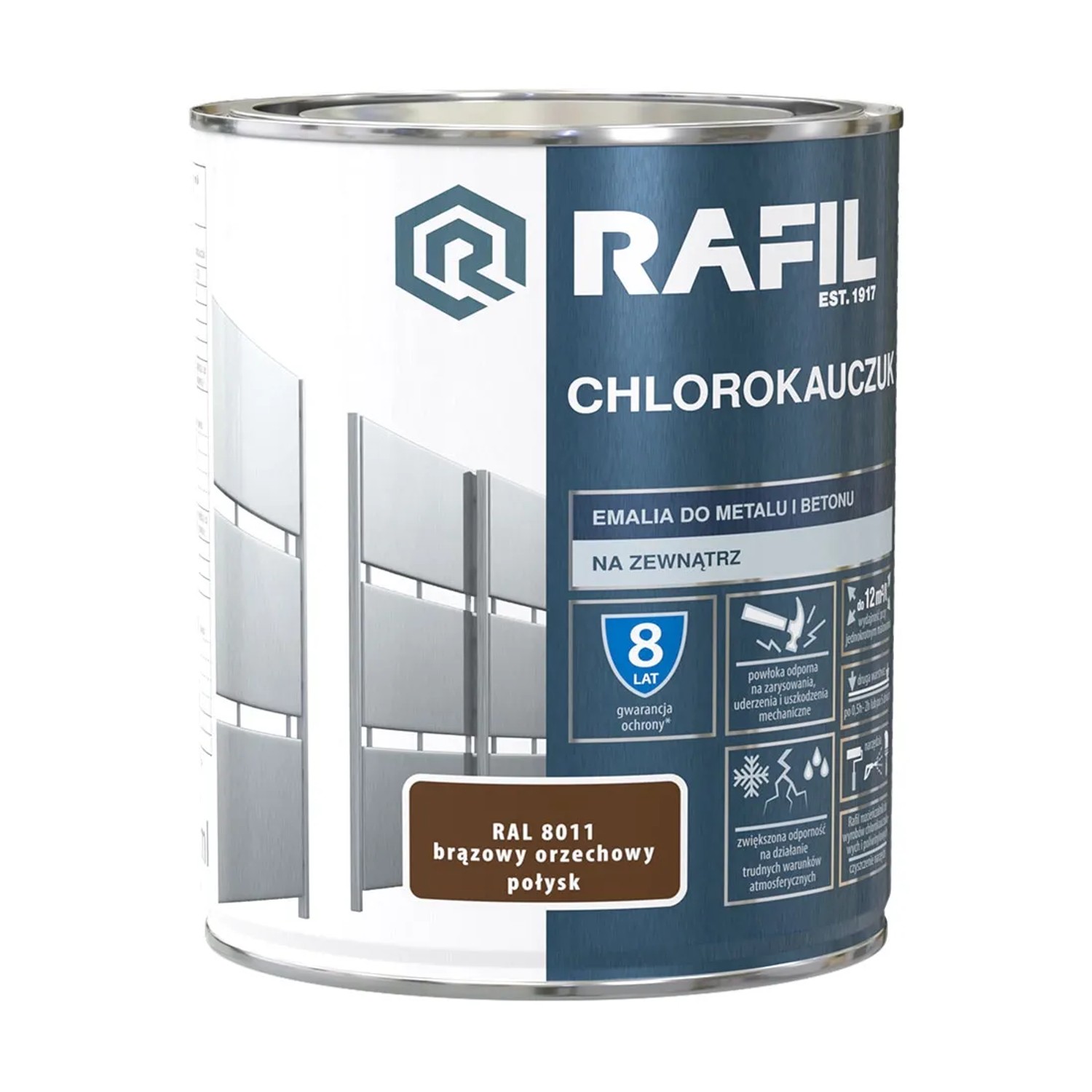 Rafil Chlorokauczuk do metalu i betonu 0,75L brąz orzechowy RAL8011