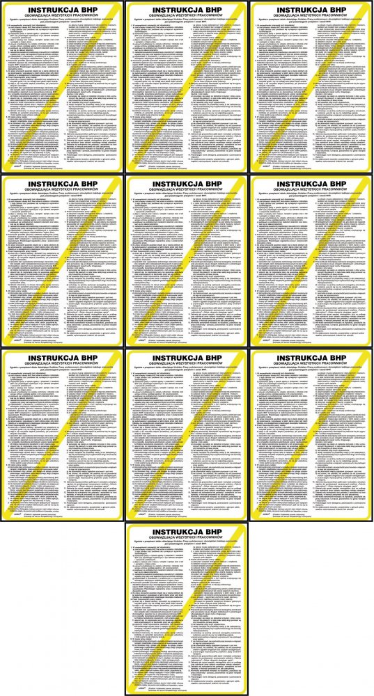 10x Tabliczka informacyjna Anro, Z-IB1, "Instrukcja BHP obowiązująca wszystkich pracowników"