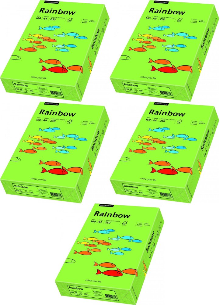 5x Papier kolorowy Rainbow, A4, 160g/m2, 250 arkuszy, zielony (R76)
