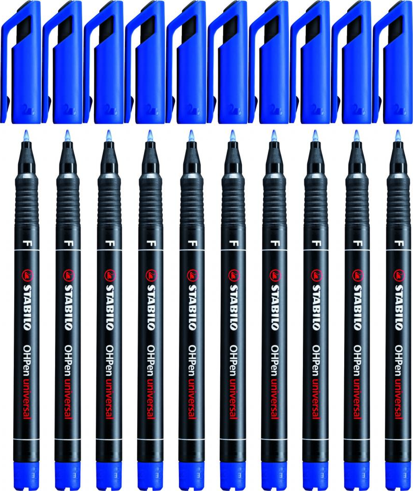 10x Foliopis Stabilo, OHPen, okrągła, 0.7mm (F), niebieski