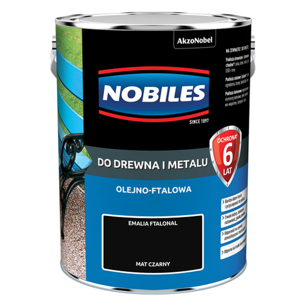 Emalia ftalowa do drewna i metalu Ftalonal Czarny Mat 5L Nobiles