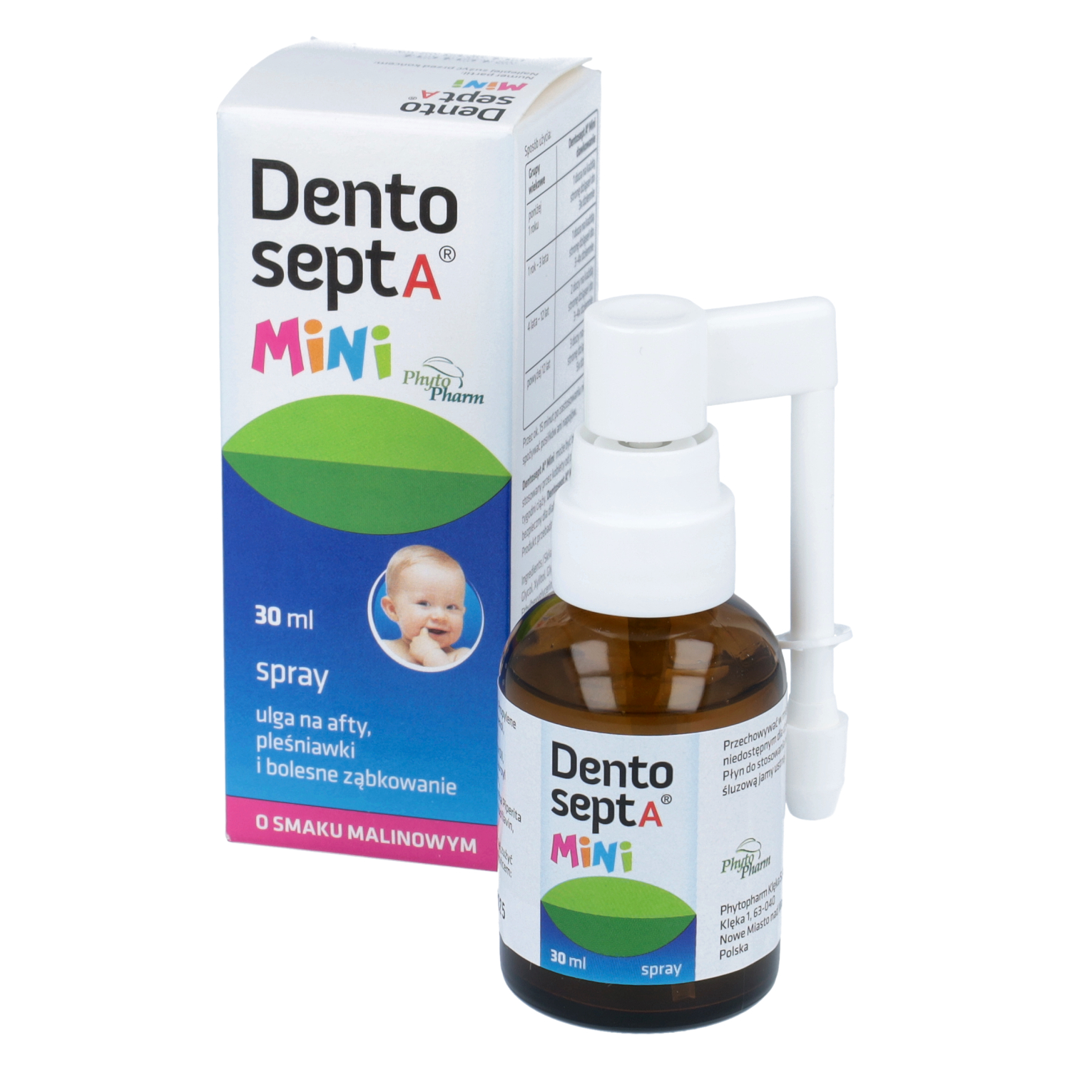 Dentosept a mini - na afty, pleśniawki i bolesne ząbkowanie, smak malinowy, spray, 30 ml