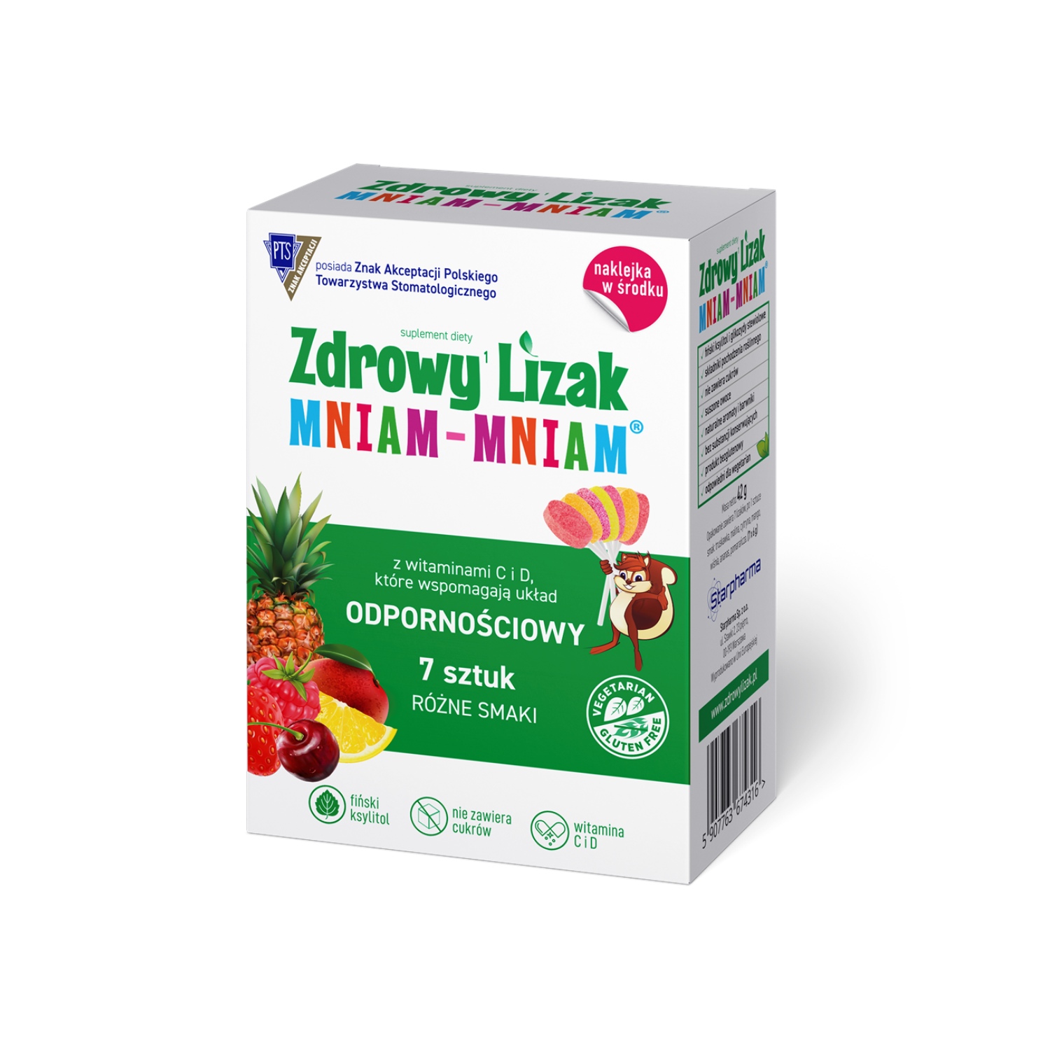 Zdrowy lizak mniam-mniam, różne smaki, 7 lizaków + naklejka gratis