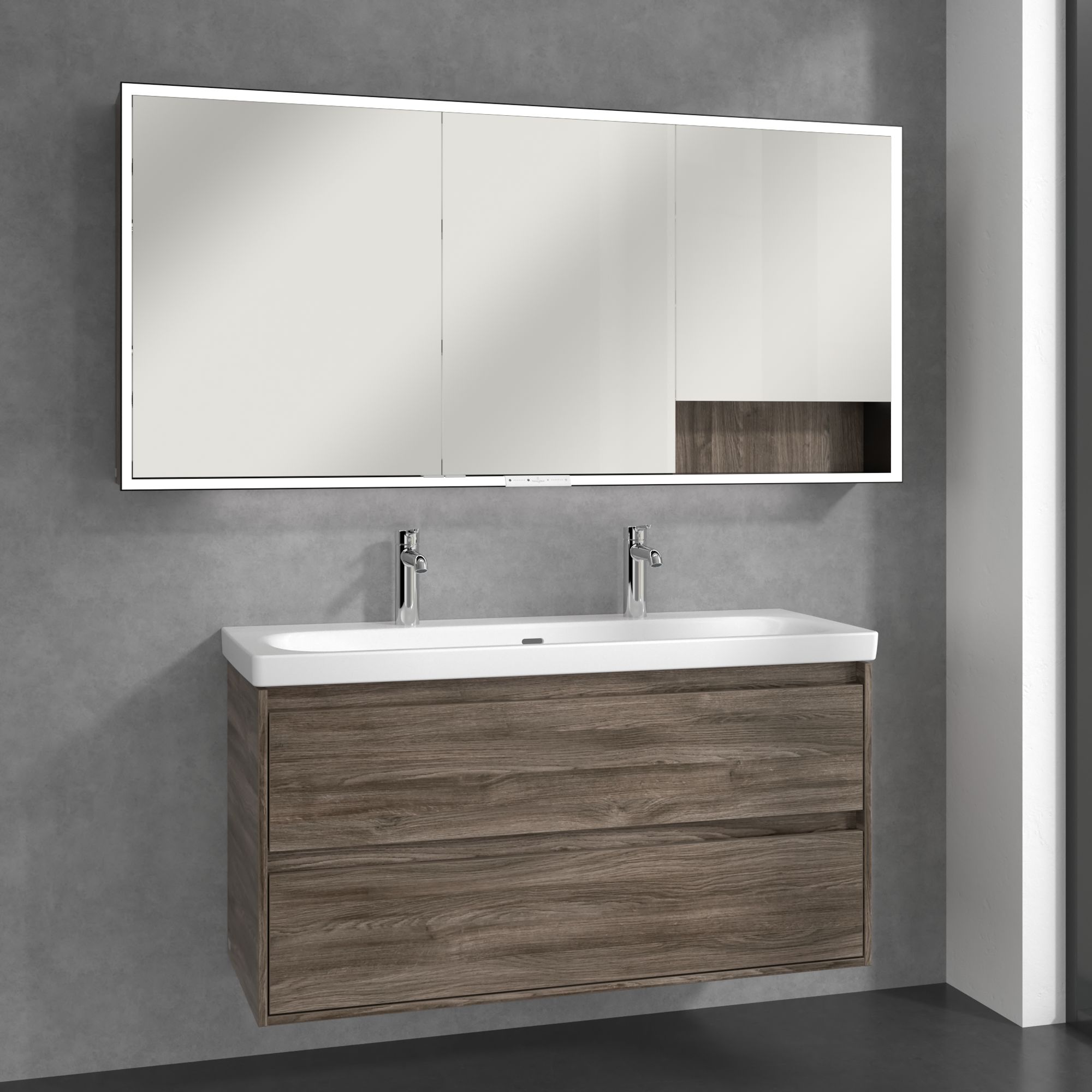 Villeroy & Boch My View+ szafka 160x16,8x75 cm z lustrem Stone Oak/czarny B48116RK