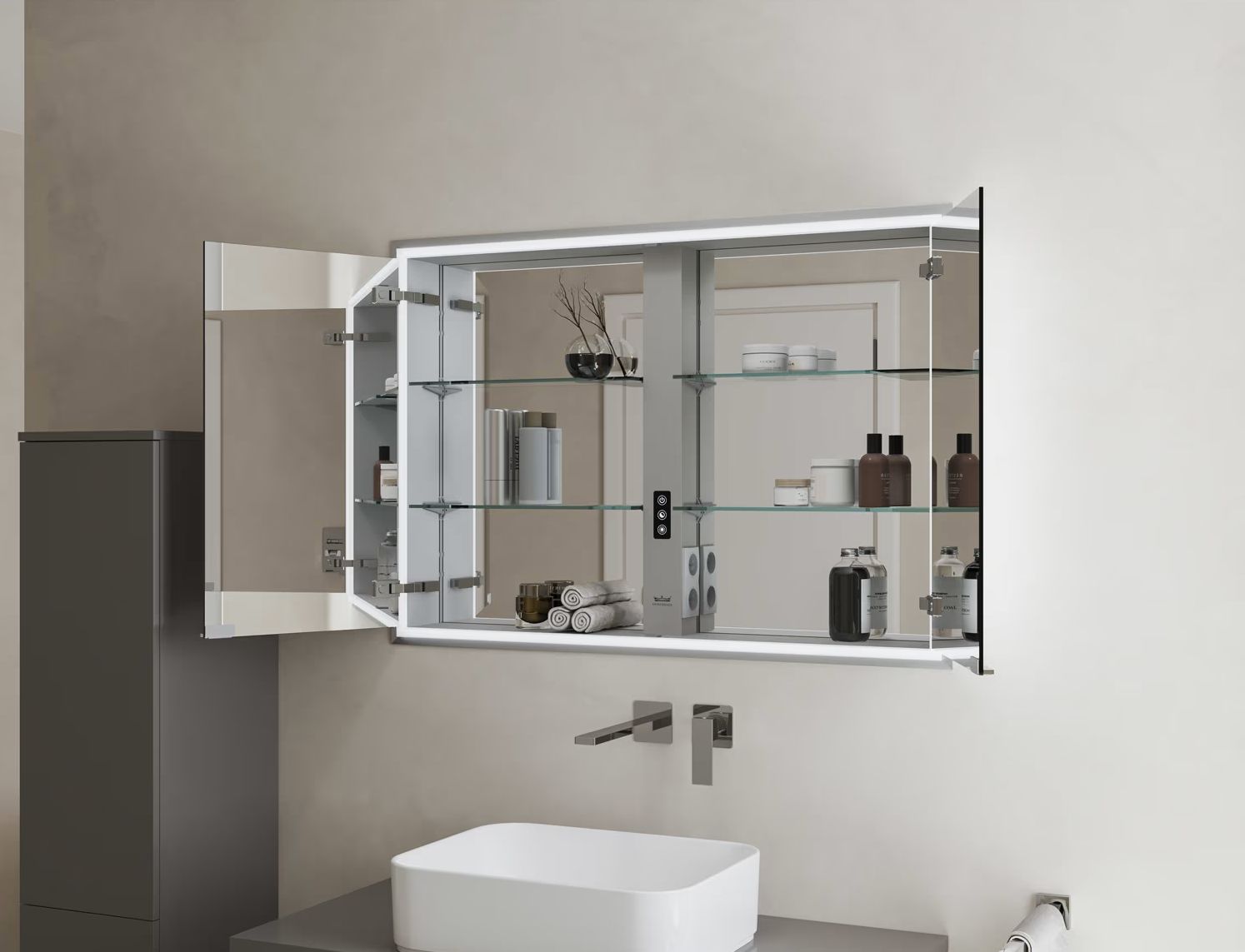 Kronenbach Cube 2.0 szafka 80x17x70 cm z lustrem wpuszczana srebrno anodowane KB100205CR