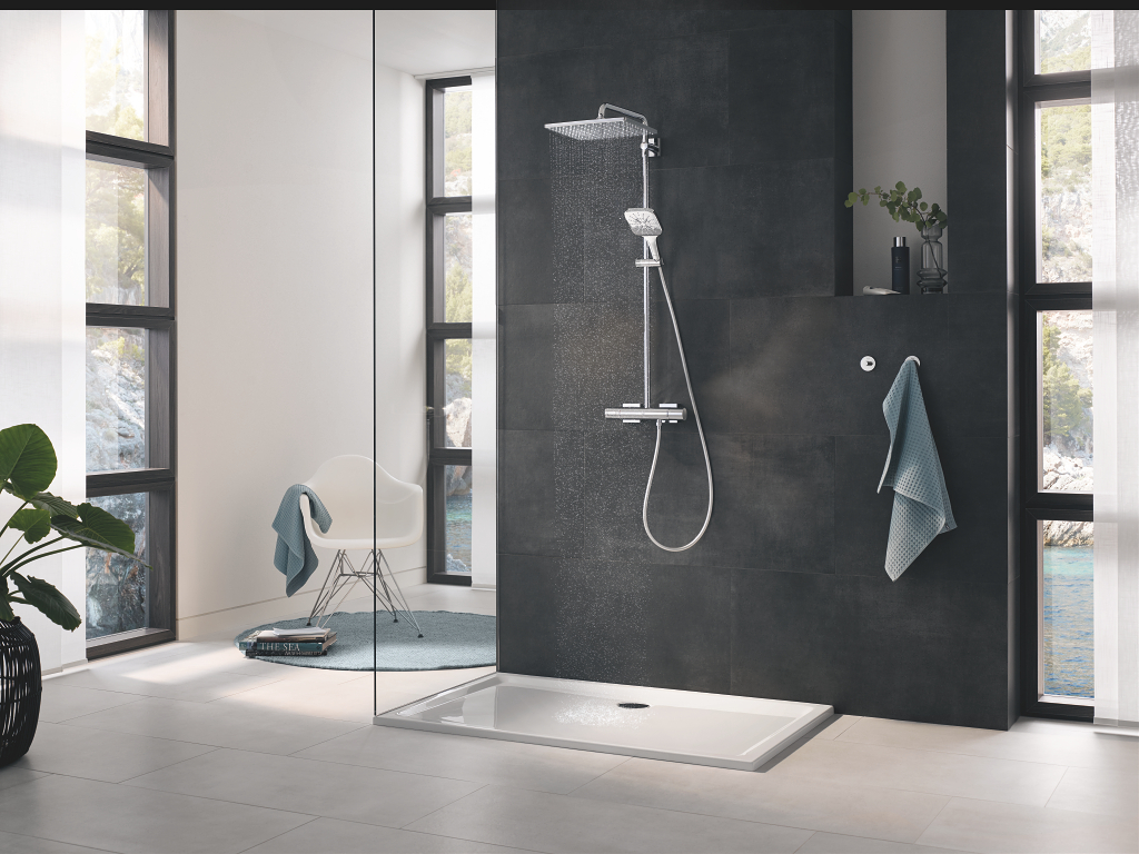 Grohe Rainshower Smartactive 310 zestaw prysznicowy ścienny termostatyczny z deszczownicą chrom 26647000