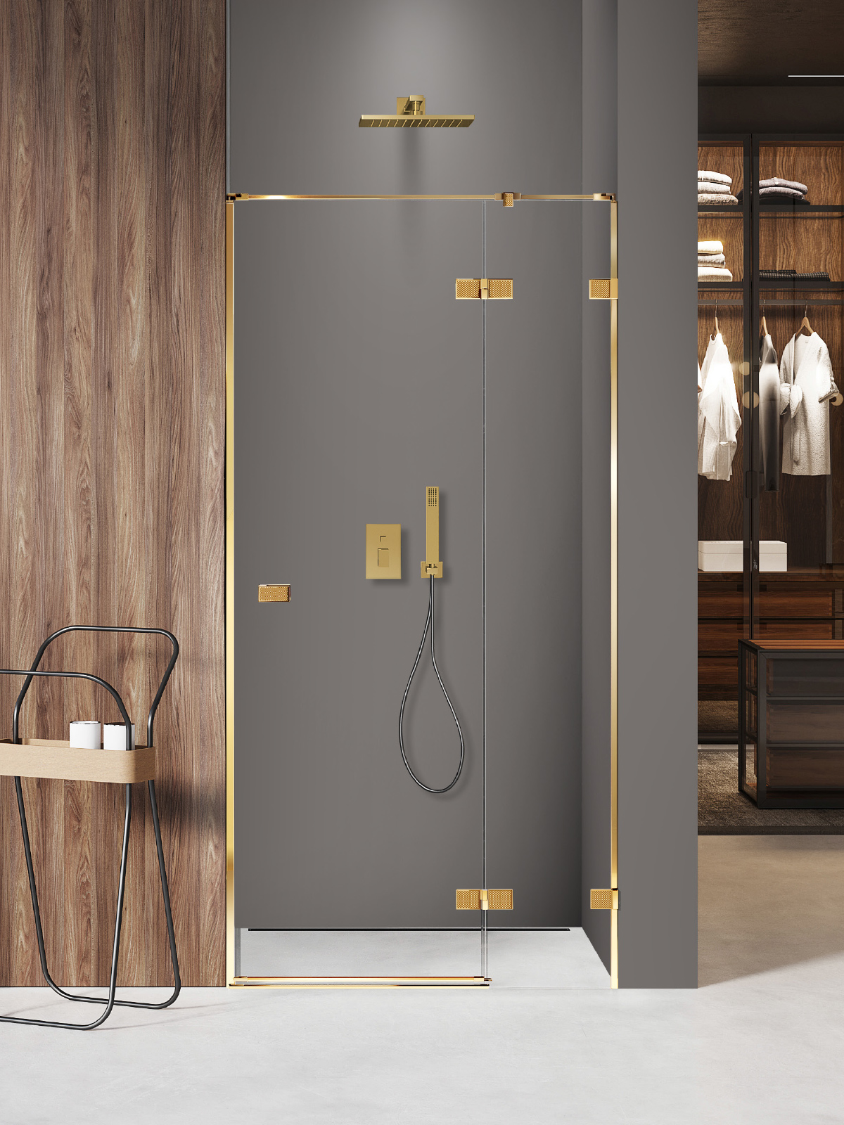 New Trendy Avexa Gold Shine XR drzwi prysznicowe 90 cm uchylne prawe złoty połysk/szkło przezroczyste EXK-6739