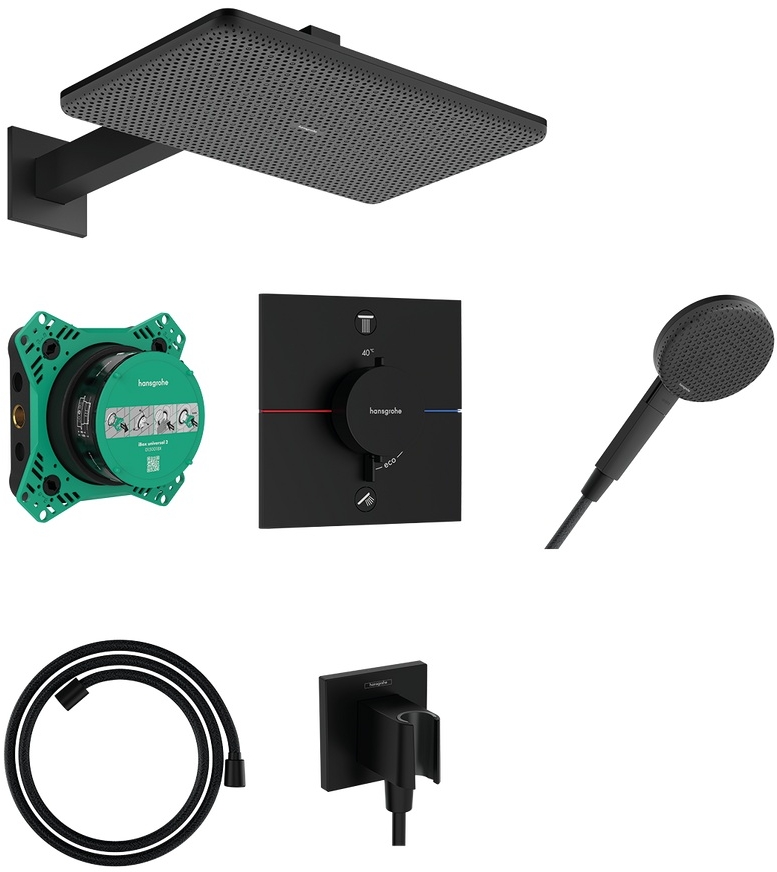 Hansgrohe Raindance Alive Q zestaw prysznicowy podtynkowy termostatyczny z deszczownicą czarny 24620670