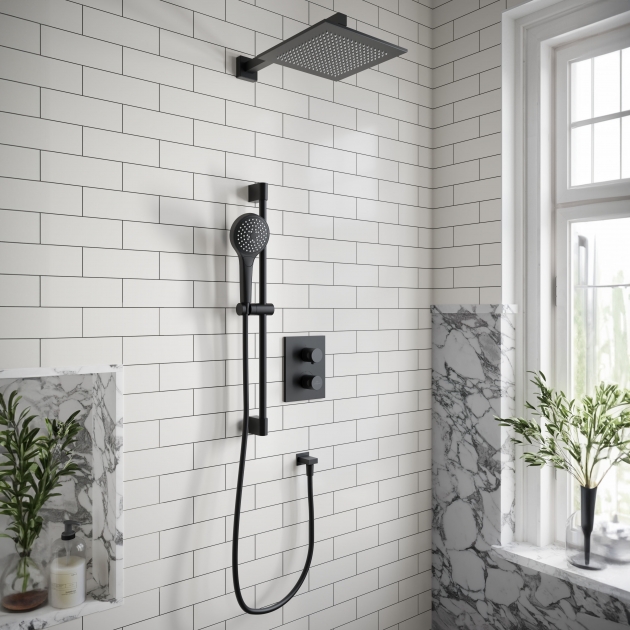 Zestaw Villeroy & Boch Universal Taps & Fittings zestaw prysznicowy, podtynkowy termostatyczny z deszczownicą czarny mat (TVD00065100000, ...