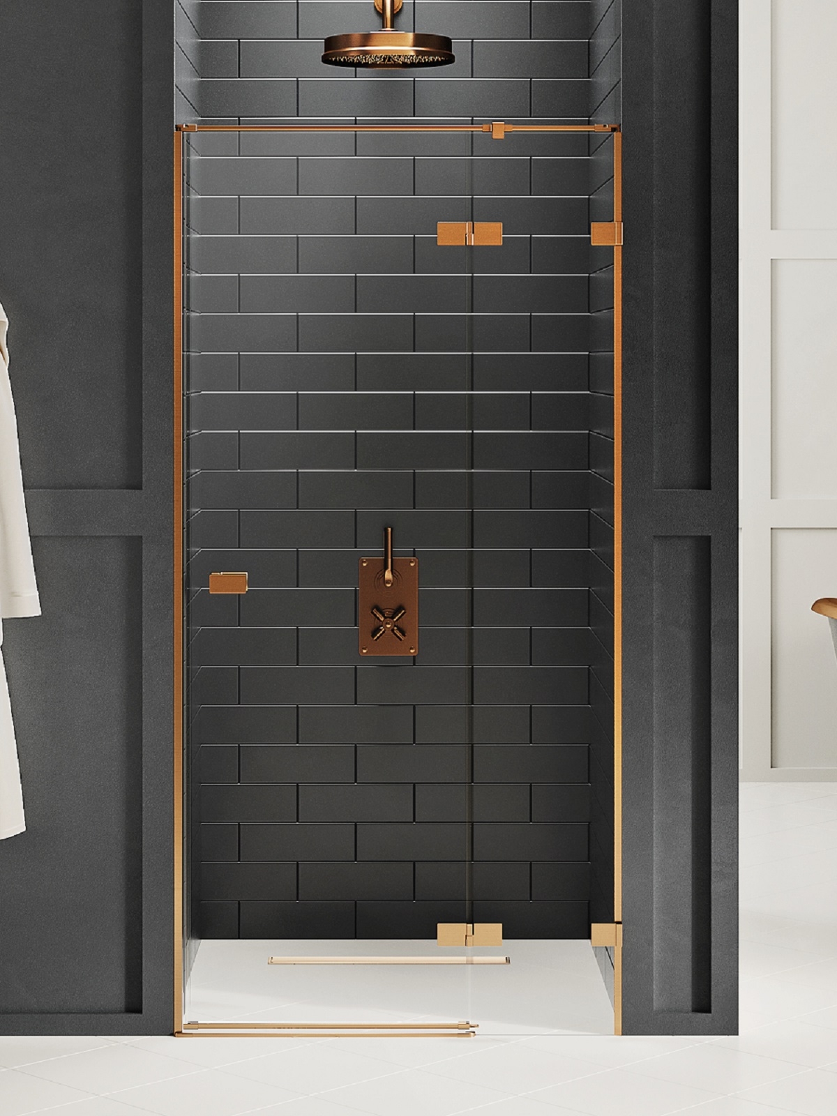 New Trendy Avexa Copper Brushed drzwi prysznicowe 90 cm uchylne prawe miedź szczotkowana/szkło przezroczyste EXK-3534