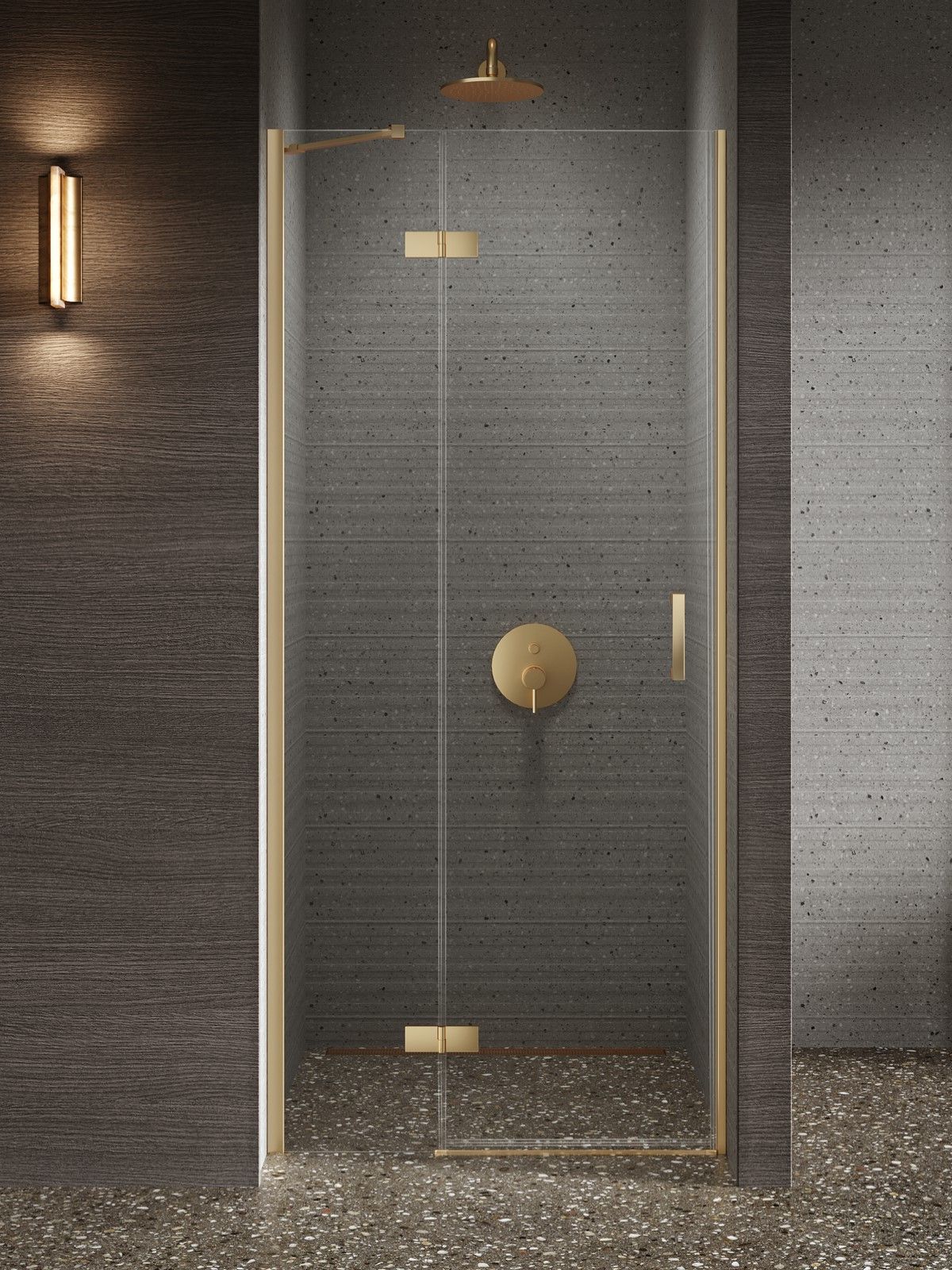 New Trendy Nesta Gold Brushed drzwi prysznicowe 90 cm uchylne złoty szczotkowany/szkło przezroczyste D-0868A