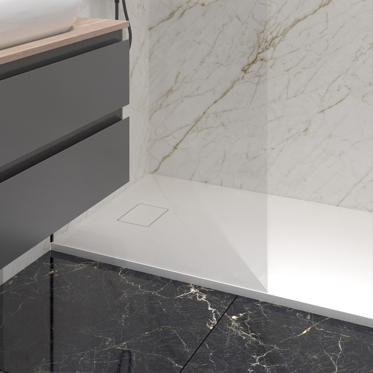 Oltens Bergytan brodzik 120x80 cm prostokątny RockSurface biały 15103000 - Wysyłka w 24h
