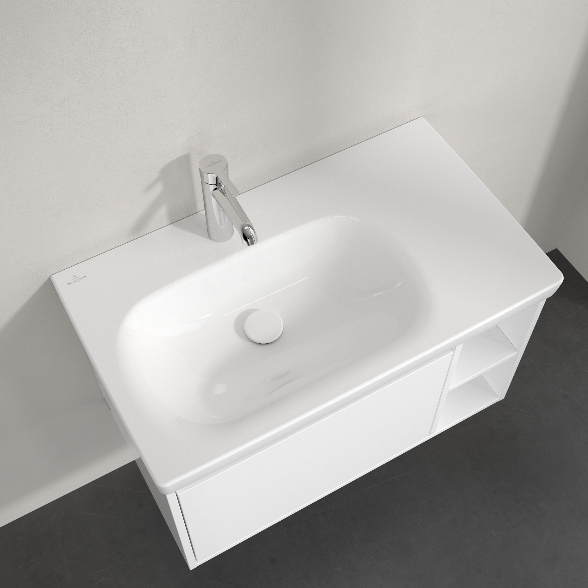 Villeroy & Boch Skyla umywalka 80x46 cm prostokątna meblowa lewa Weiss Alpin 5A52L201