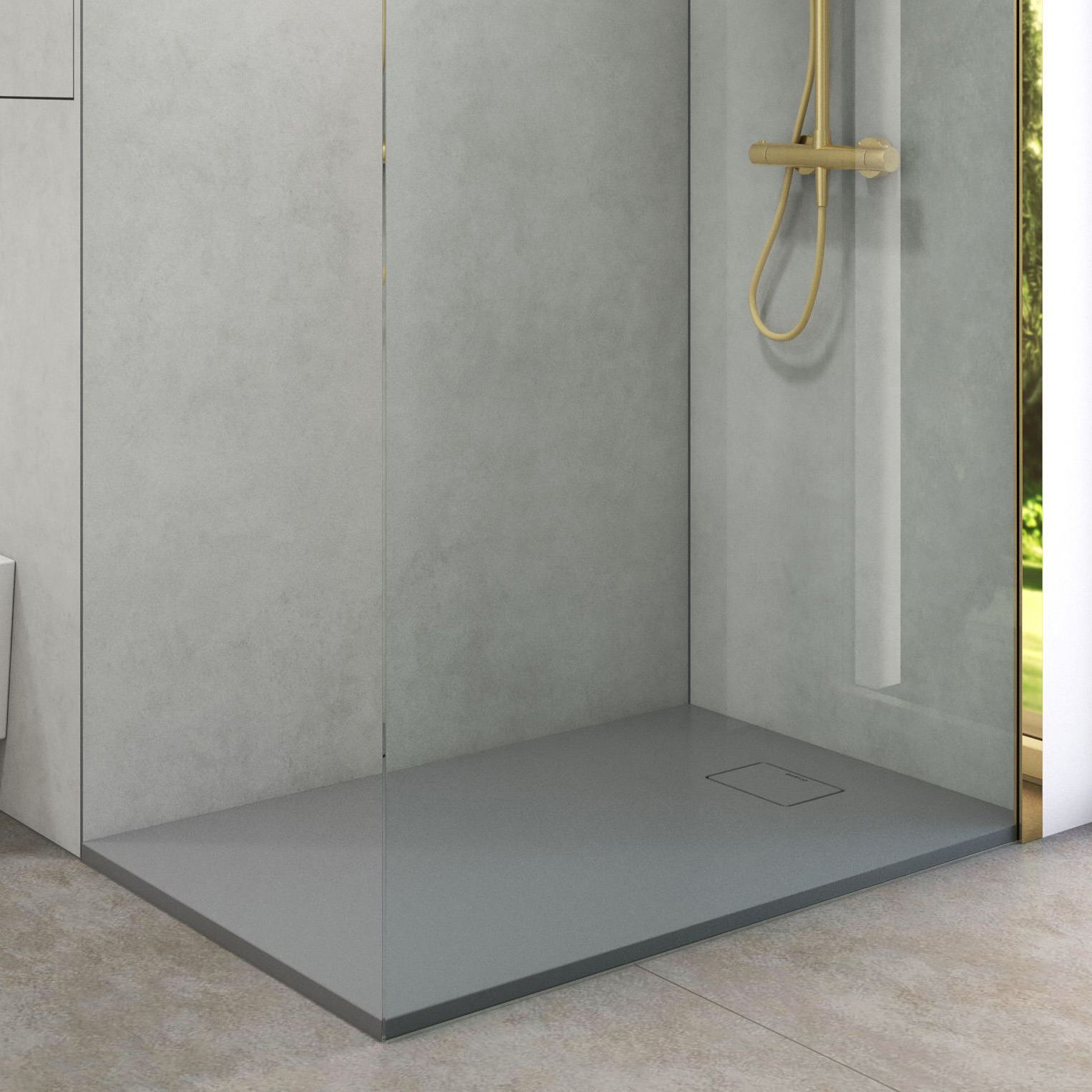 Oltens Bergytan brodzik 140x70 cm prostokątny RockSurface szary beton 15105700 - Wysyłka w 24h