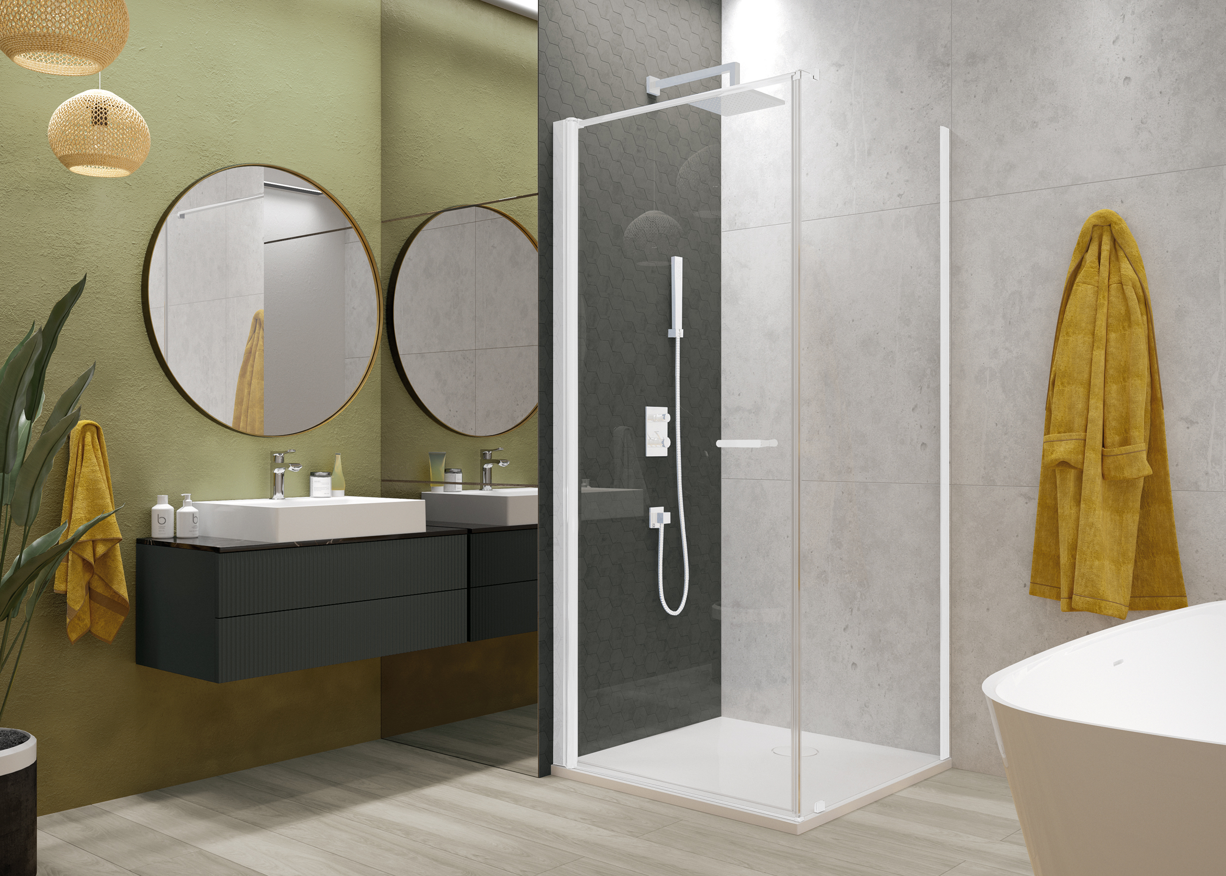 Sanplast Exa Line drzwi prysznicowe z profilem 90 cm uchylne biały mat/szkło przezroczyste 600-540-0750-24-401