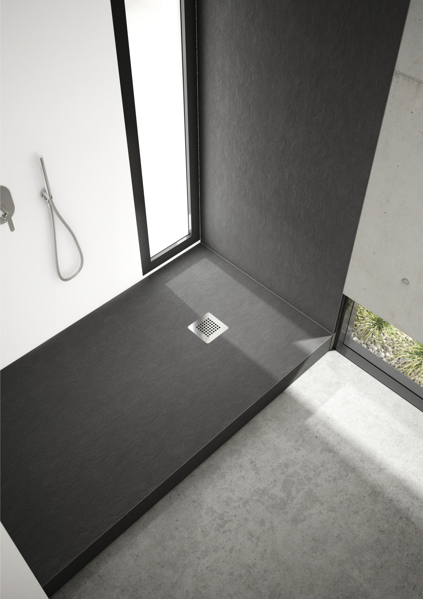 Schedpol New Horizons Black Stone brodzik 90x80 cm prostokątny czarny 3.3355/C/ST-M2