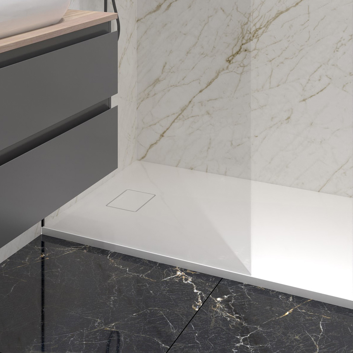 Oltens Bergytan brodzik 140x90 cm prostokątny RockSurface biały 15107000 - Wysyłka w 24h