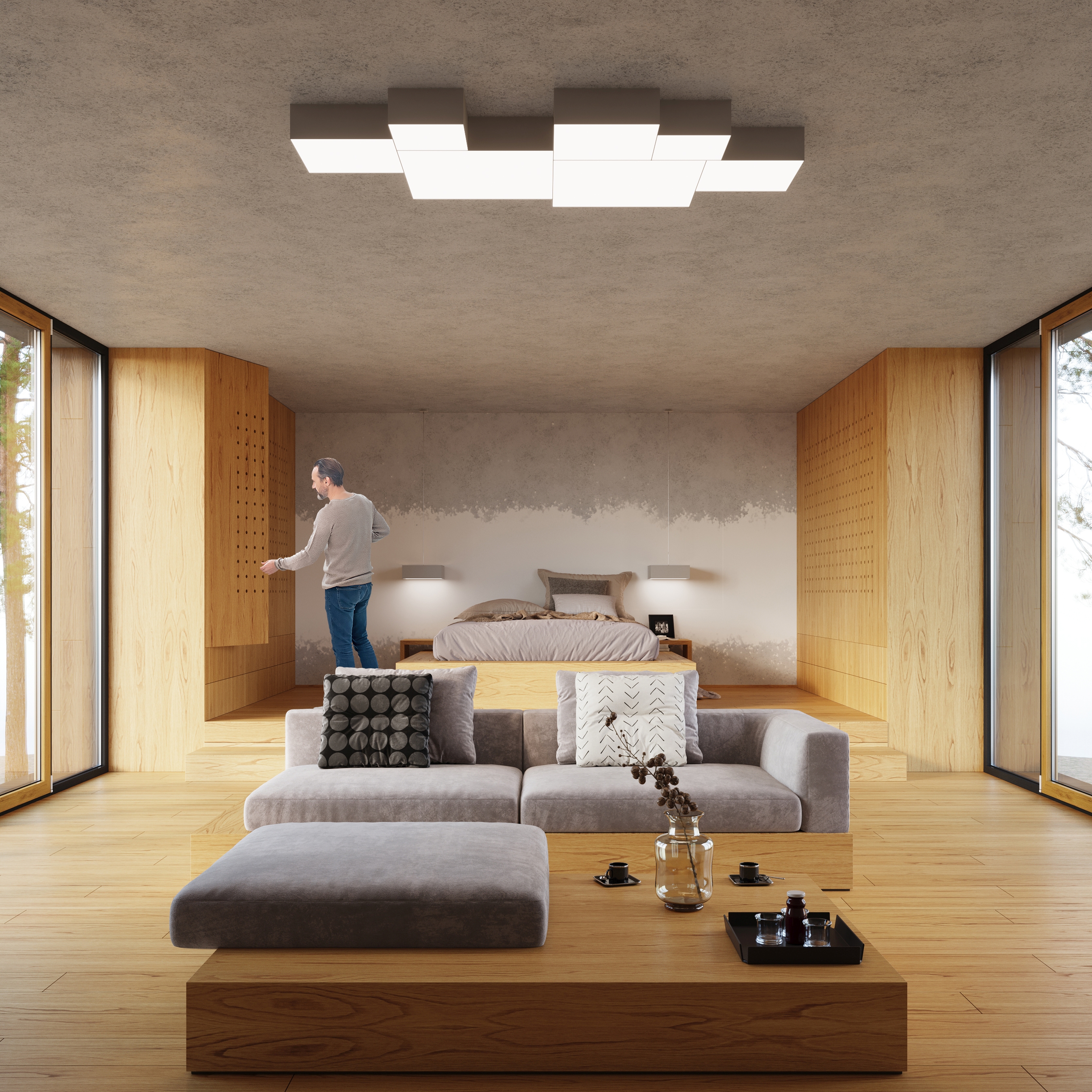 Sollux Lighting Horus plafon 2x60W szary SL.0137