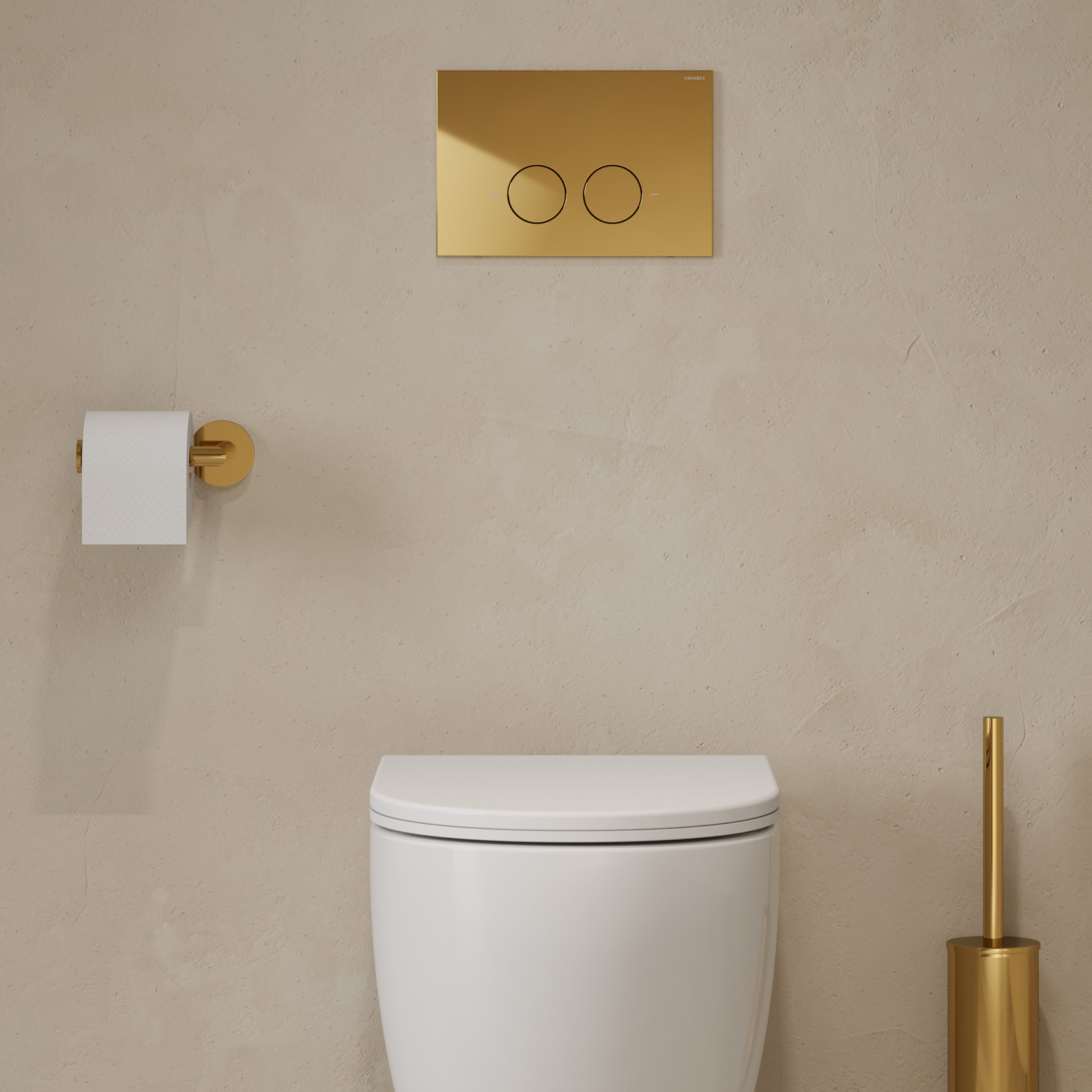 Omnires Eco Flush Set Strongframe + Minimal stelaż podtynkowy z przyciskiem spłukującym złoty połysk do miski WC wiszącej ... - Wysyłka w 24h