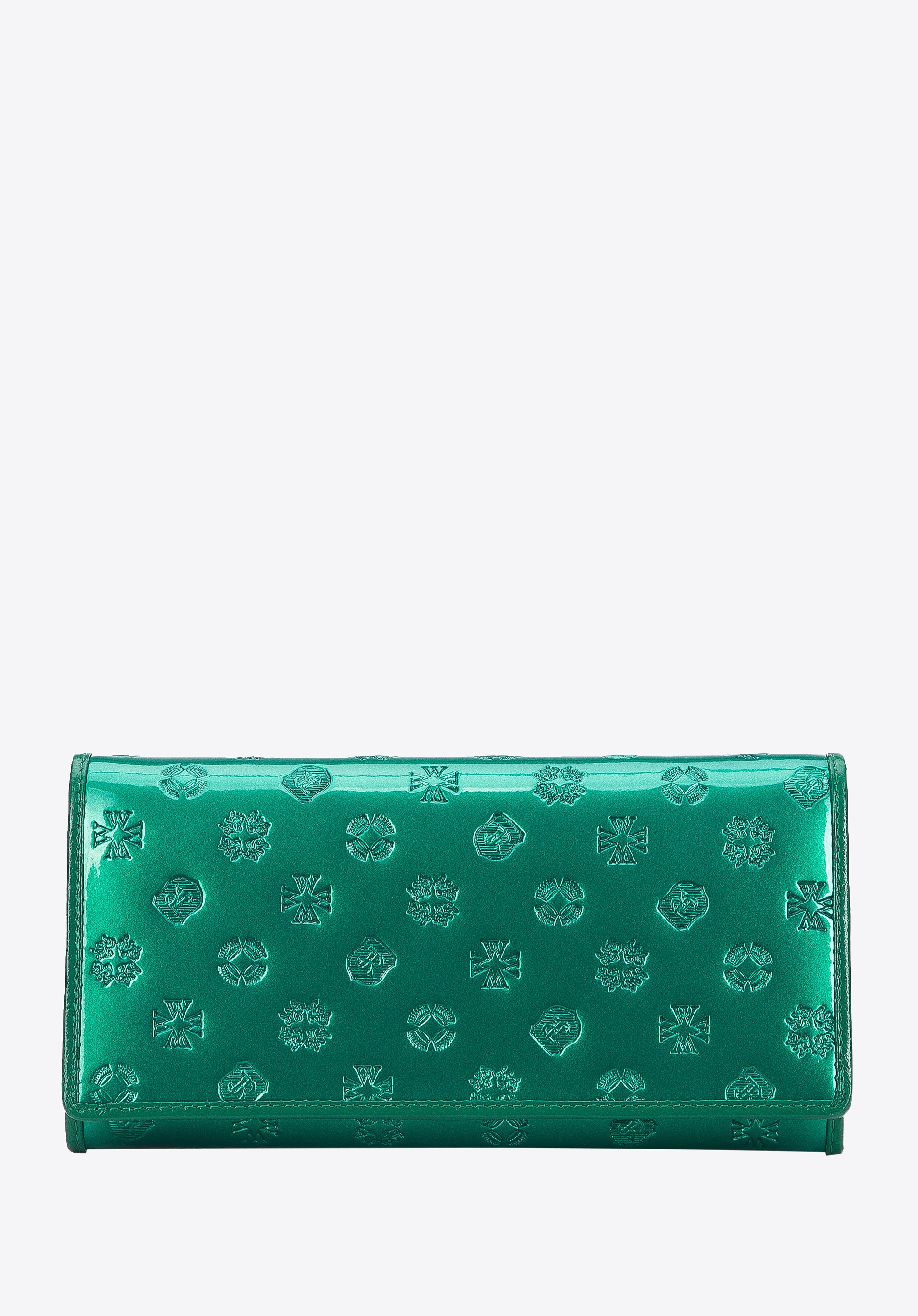 Damski portfel skórzany tłoczony w monogram zielony