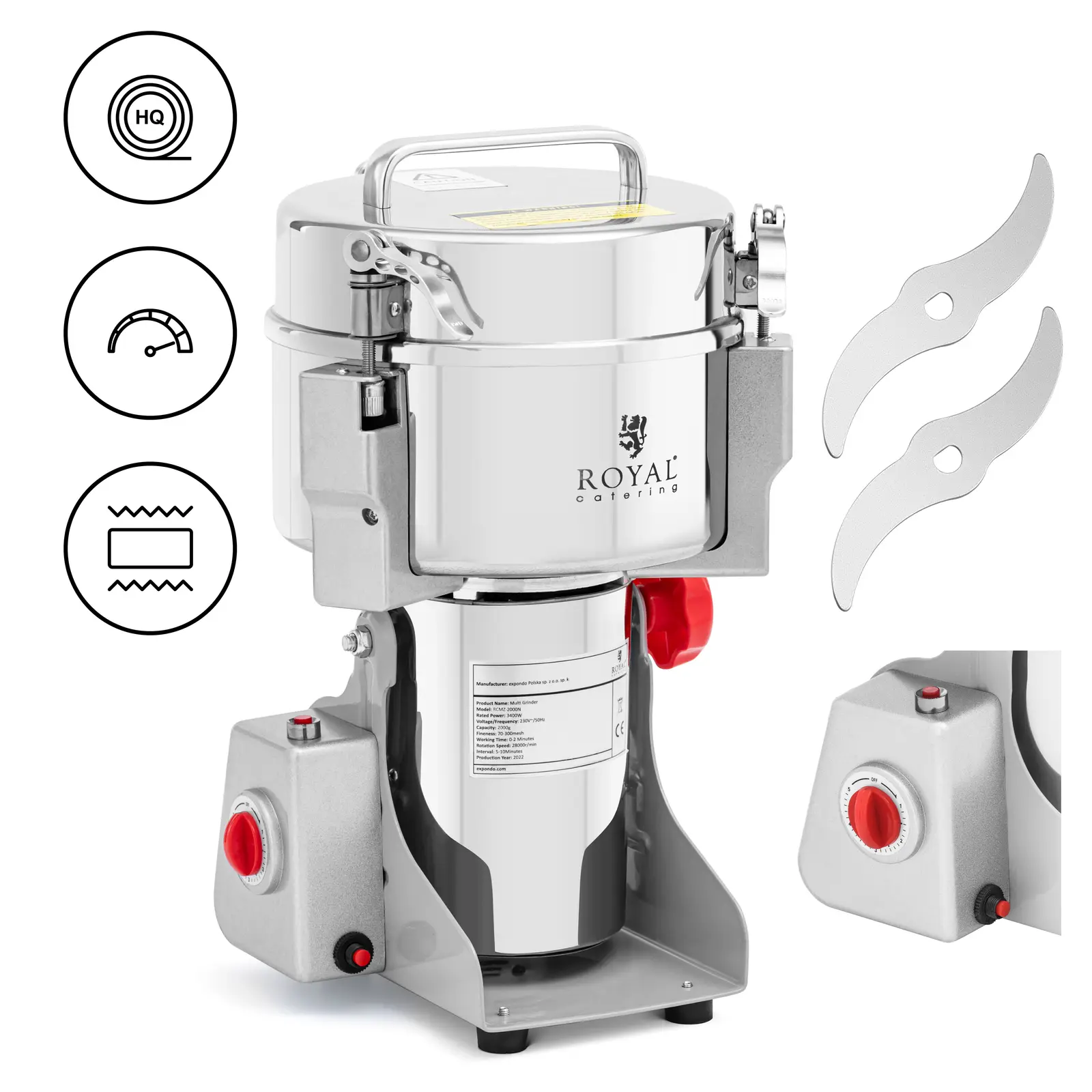 Młynek do przypraw, pieprzu, kawy, 3400W, 2000g | 10012948