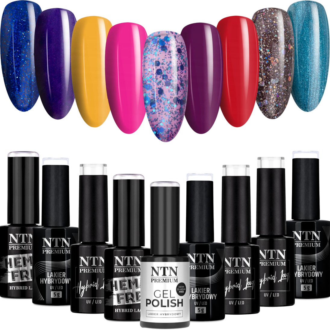 9x Lakier Hybrydowy NTN 5g Multicolor ZESTAW 9w1