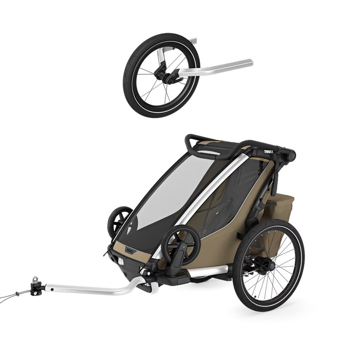 Thule Chariot Cross wersja 2 single - przyczepka rowerowa dla jednego dziecka + zestaw do joggingu-Faded Khaki