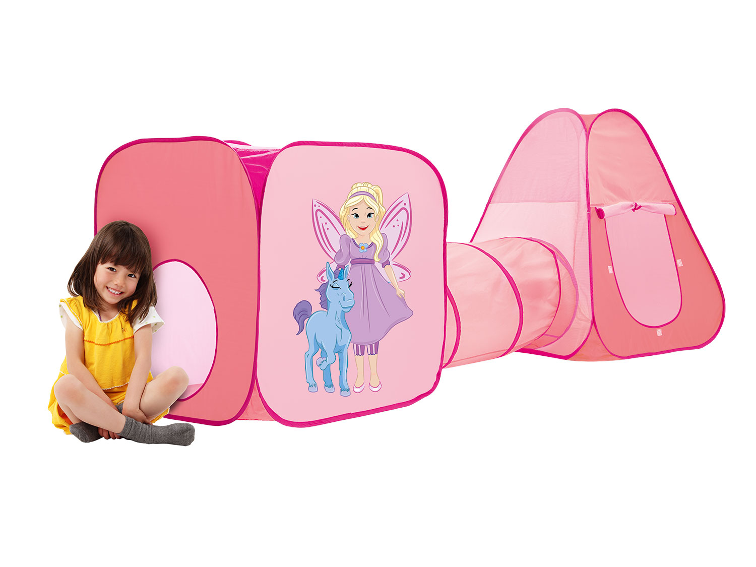 Playtive Namiot do zabawy z tunelem, 3 elementy Różowy/bladoróżowy/brzoskwiniowy/w kolorze bzu