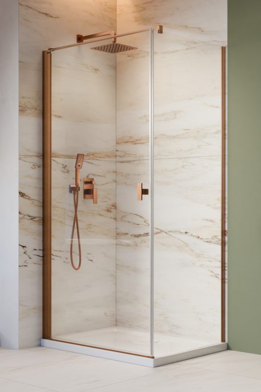 Darmowa Dostawa - Drzwi prysznicowe 90 cm uchylne miedź szczotkowany/szkło przezroczyste Radaway Nes Brushed Copper KDJ I 100220909301L
