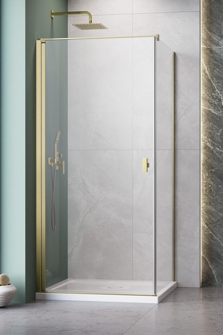 Darmowa Dostawa - Drzwi prysznicowe 90 cm uchylne złoty szczotkowany/szkło przezroczyste Radaway Nes Brushed Gold KDJ 100220909901L