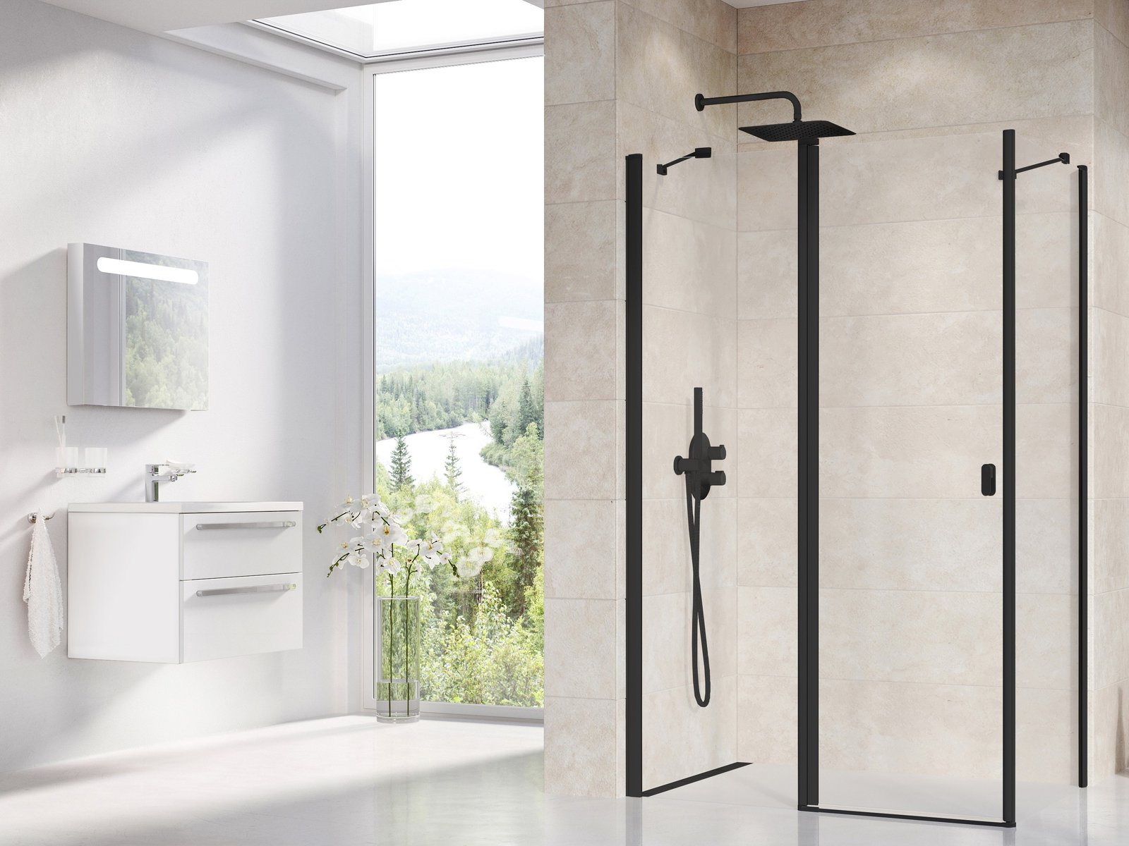 Darmowa Dostawa - Drzwi prysznicowe 90 cm uchylne czarny mat/szkło przezroczyste Ravak Chrome 1QV70300Z1