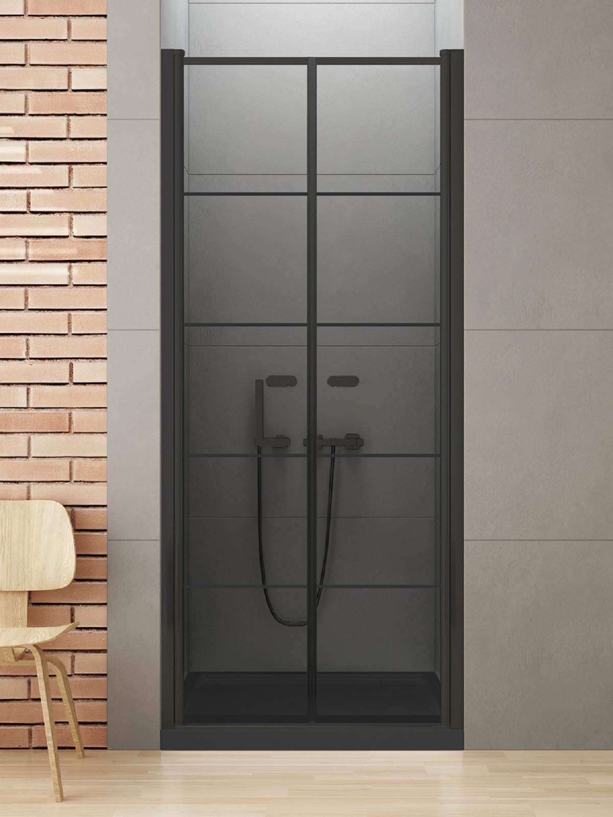 Darmowa Dostawa - Drzwi prysznicowe 90 cm uchylne czarny mat/szkło ze wzorem New Trendy New Soleo Black D0281A