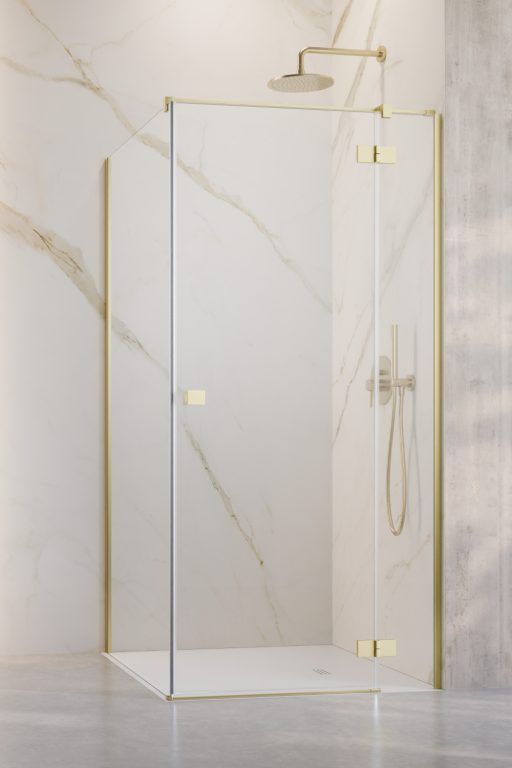 Darmowa Dostawa - Drzwi prysznicowe 90 cm uchylne złoty szczotkowany/szkło przezroczyste Radaway Essenza 6 Brushed Light Gold KDJ 13850449801R