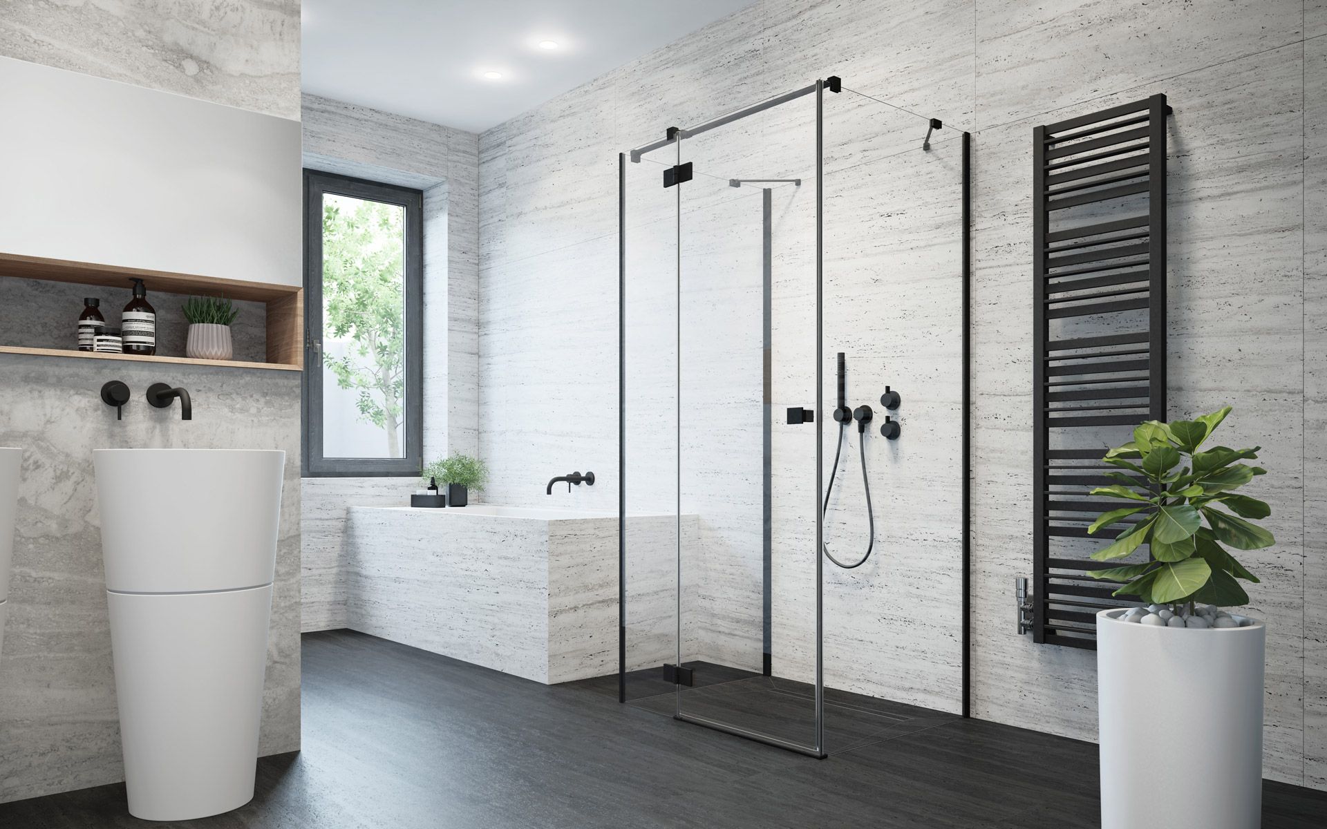 Darmowa Dostawa - Drzwi prysznicowe 90 cm uchylne do ścianki bocznej Radaway Essenza New Black KDJ+S 13850205401L